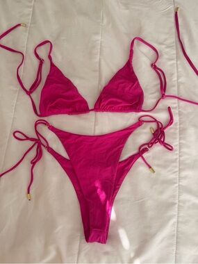 Monday Swimwear Hot Pink String Triangle Bikini